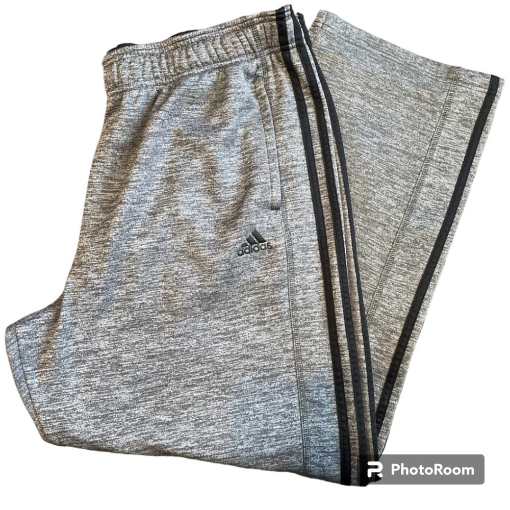 ADIDAS CLIMAWARM ATHLETIC PANTS, GRAY AND BLACK, SIZE XXL